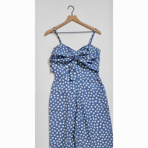 Anthropologie WHIT TWO Knotted Dots Blue White Polka Dot Jumpsuit 4P 4 Petite - Picture 4 of 16